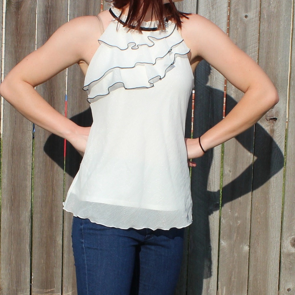 Adorable Frilly White and Black Blouse